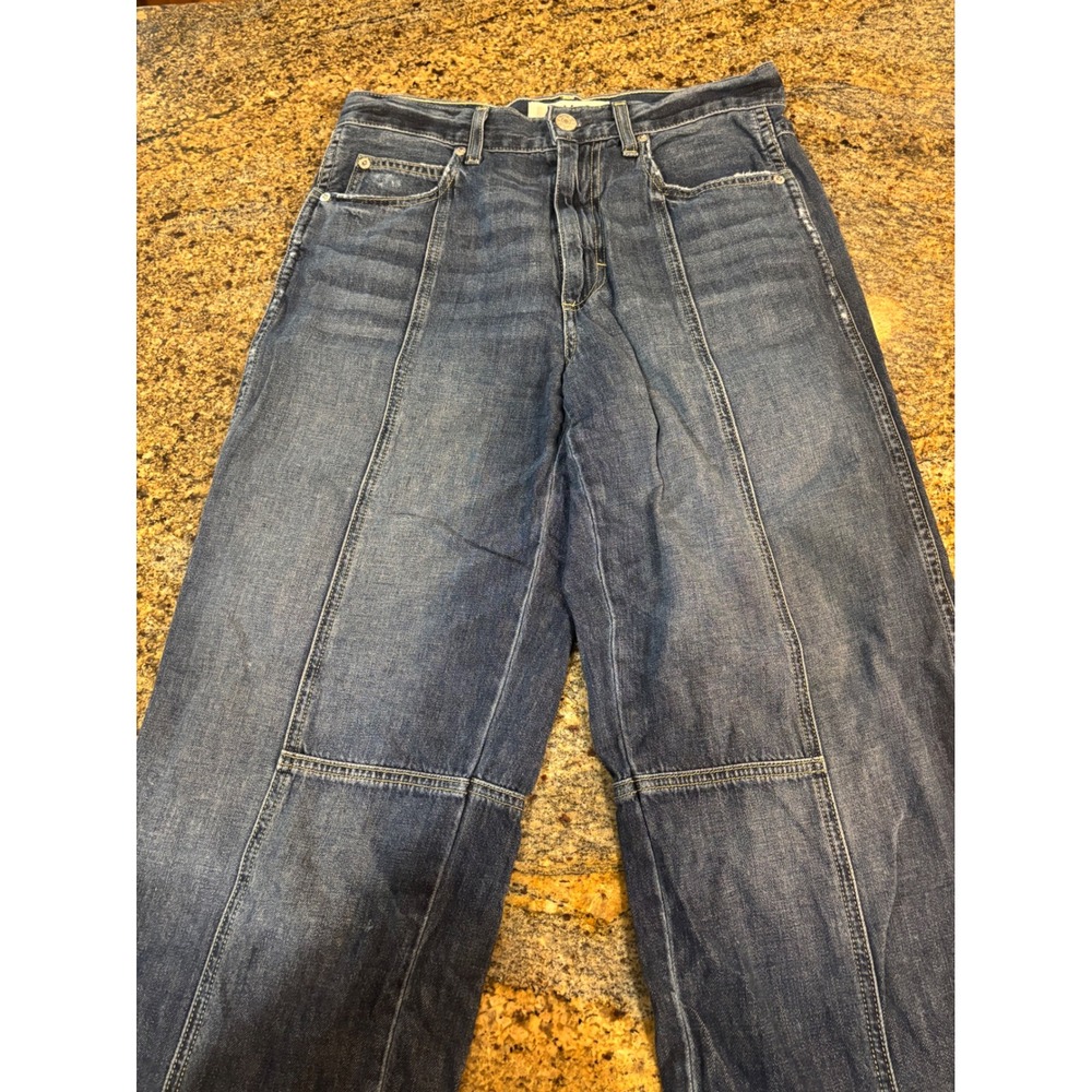 AMO Seamed Jean Enchanted Straight Leg Panelled Denim Blue Size 27 (Fits 29) USA